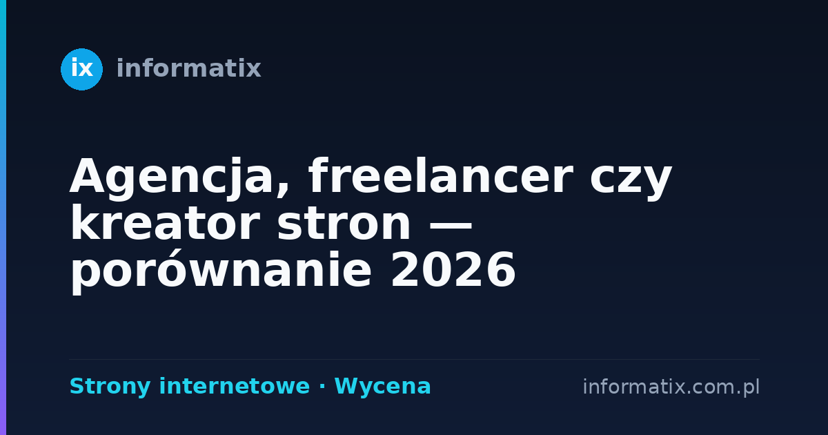 Agencja, freelancer czy kreator stron — porównanie 2026